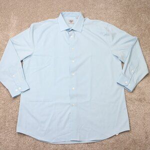 Kilburne Finch Dress Shirt Men 17 1/2, 32/33 Ice Yarn Blue Polyester Stretch L/S